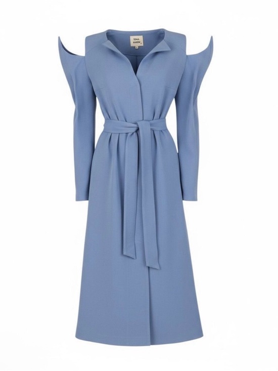 Julia Allert Dresses & Skirts - Sofia Asmar Powder Blue Cold-Shoulder Tie-Waist Midi Dress